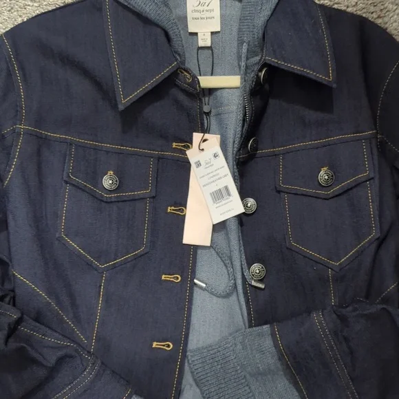 NWT Cinq a Sept Hooded Denim Jacket with Gray Hood - Picture 8 of 14